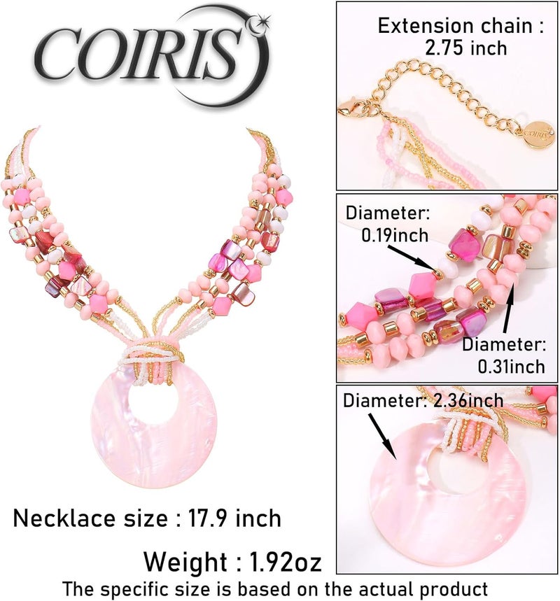 Coiris Shell Pendant Statement Strand Necklace for Women Boho Multi Beads Natural Stone Colorful Necklace Bohemian Handmade Chunky Shell Beaded Collar Jewelry for Women - Image 4